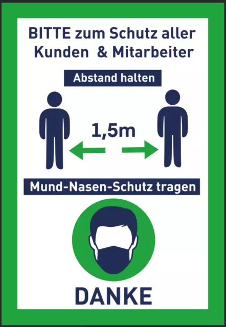 Corona Aufkleber Hinweis Bitte Abstand halten + Mund-Nasen-Schutz rot-blau