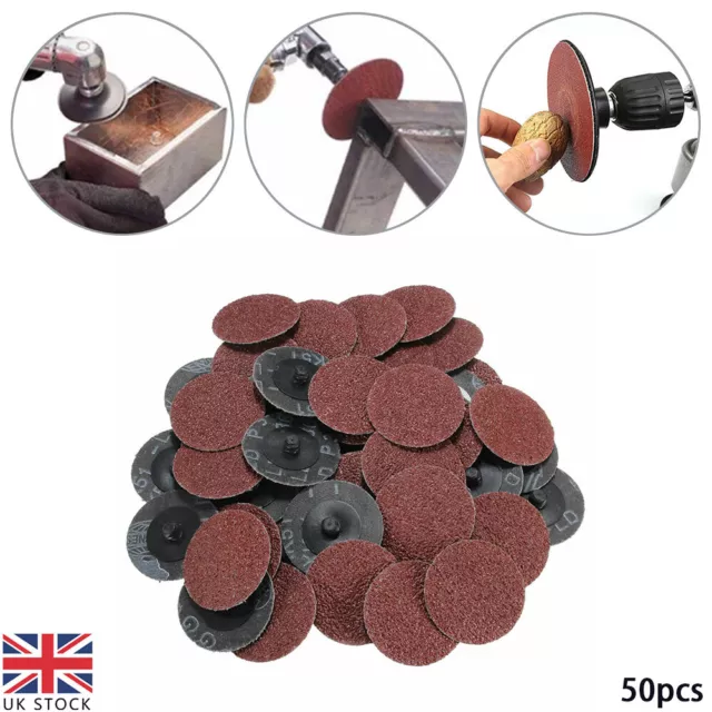 50x 36 Grit R Roloc Type Sanding Discs 2'' 50mm Abrasive Sandpaper Roll Lock Kit