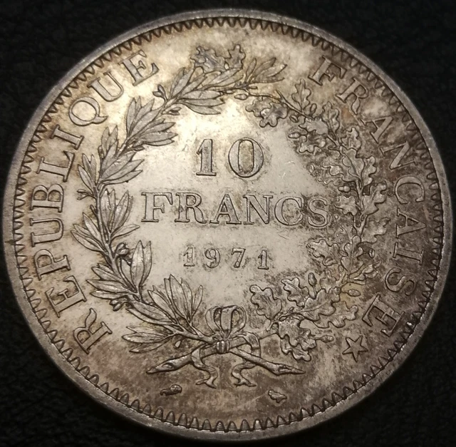 FRANCE Monnaie 10 francs HERCULE ARGENT 1971 RARE Silver coin key date clé SPL