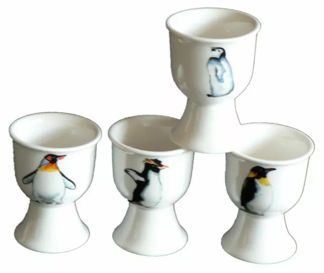 Penguin egg cups eggcup porcelain set of 4 each different