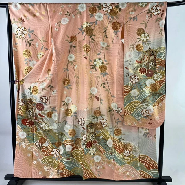 JAPANESE KIMONO FURISODE LONG SLEEVES LADIES WOVEN SILK CHERRY BOLSSOMS 158.5cm