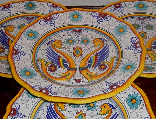 DERUTA ITALIAN POTTERY DINNER PLATES SET, 4 PCS Raffaellesco