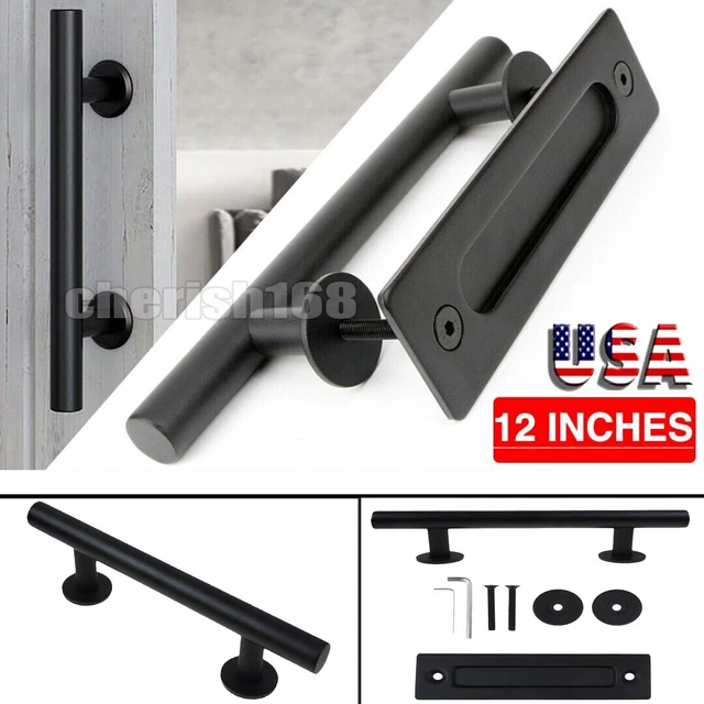 12in Sliding Barn Door Pull Flush Handle Gate Hardware Set Iron Matte Black