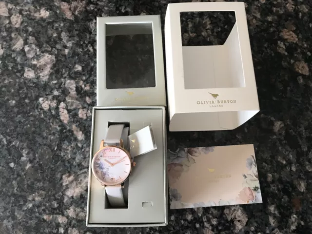 Olivia Burton Watch Rose Gold Watercolor Floral Adjustable Leather Band New