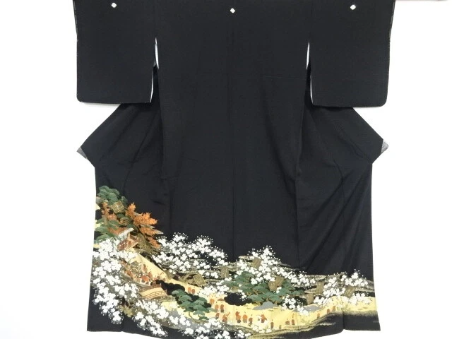 84592# Japanese Kimono / Tomesode / Embroidery / People In The Heian Era With Pi