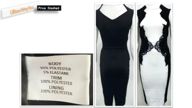 Lipsy London schwarz-weißes Bodycon-Kleid mit Spitzenbesatz UK Größe 10