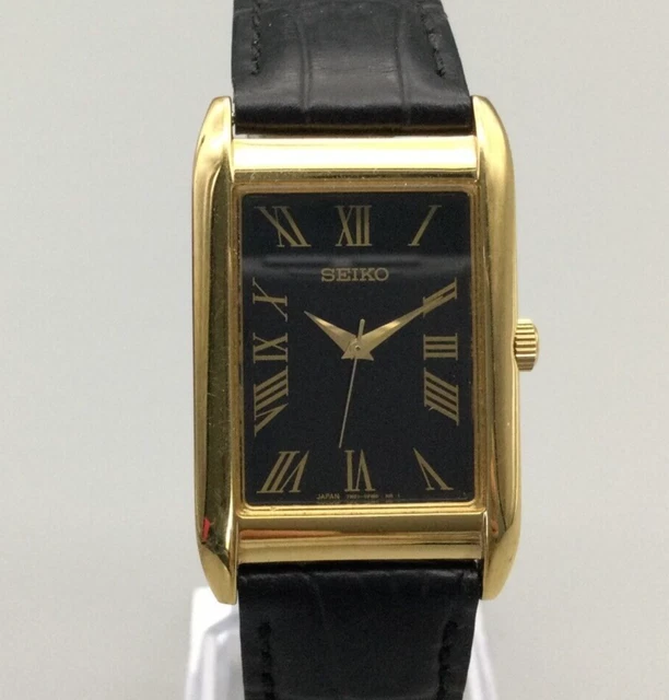 Vintage Seiko Watch Women Gold Tone Gold Dial Rectangle 2C20-5559