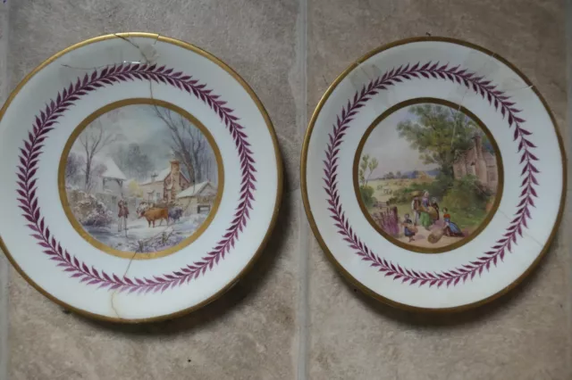 Early 19Th Century English/Worcester China Winter + Autumn Scene Cabinet Plates 2