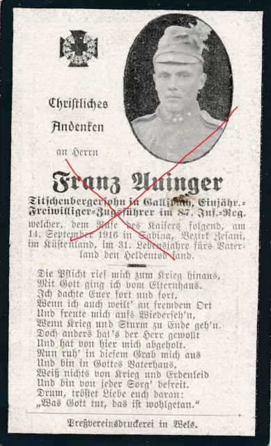 Nr-51926 Sterbebild k.u.K.SoldatTR 87 1916 Sabina Zefani  Küstenland