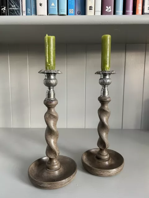 Early 20th Century Barley Twist English Country Candle Sticks