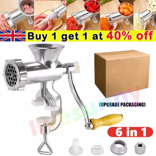 Manual Rotary Meat Grinder Mincer Machine Food Aluminium Alloy Sausage Maker UK^