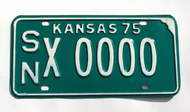 Vintage Kansas 1975 SAMPLE License Plate # X 0000