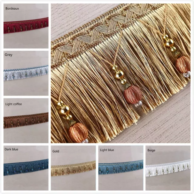 1M/2M Curtain Tassel Beaded Fringe Sewing Trim Braid Upholstery DIY Crafts Gold