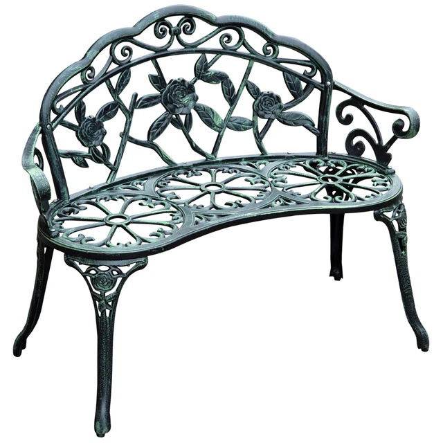 Banc De Jardin En Métal Pour 2-3 Personnes - 128x60x86 Cm - Charge 300 Kg - Dossier Et Accoudoirs - Coloris Rouge Ou Noir
