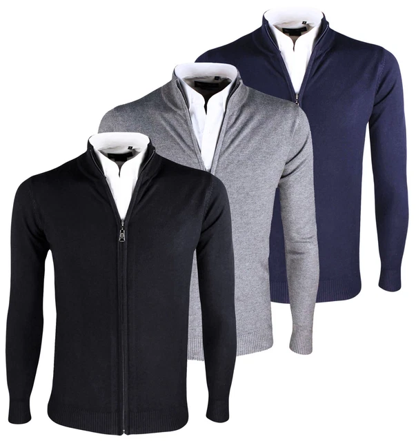 Maglione uomo Cardigan Slim Fit Pullover con Cerniera Lupetto S M L XL XXL RDV