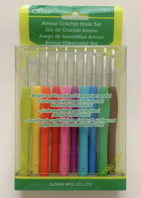 Clover 3672 Amour Crochet Hook Set 10/Pkg-Assorted Sizes *NEW *FAST SHIPPING!