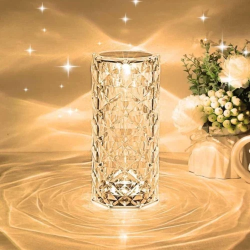Lampada Diamante Cristallo Rosa, 16 Colori Carica USB Lampada Touch Compilato 16 Colori