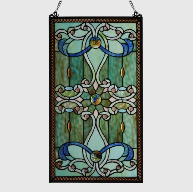 26"H Wyatt Green Stained Glass Window Panel
