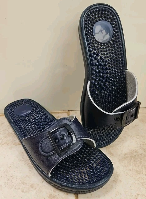 SCHOLL LADIES SIZE 36 UK 3 Navy Blue Massage Slider Sandals Buckle Comfort Mule 24.99 PicClick UK