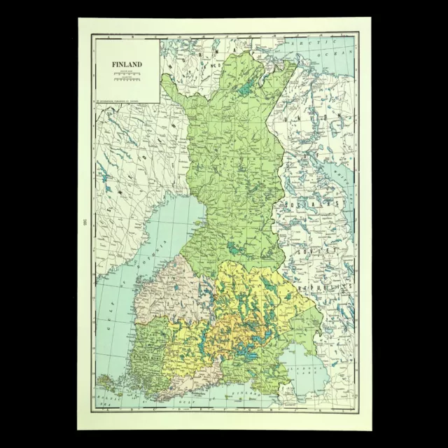 VINTAGE MAP OF Finland Wall Art Decor Original ca 1938 Antique Helinski Oulu $15.95 - PicClick