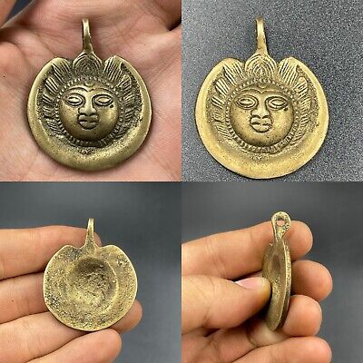 Stunning Near Eastern Old Bronze Human Face Engraved Unique Amulet Wearable