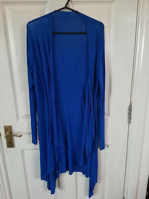 Made In Italy Womens Blue Tunic Asymmetric Open Top Cardigan Size 10 Length 43 "