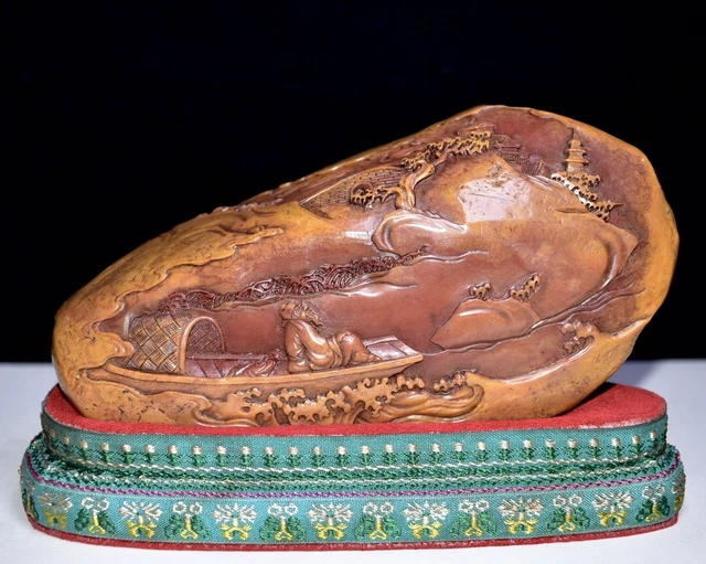 Chinese Exquisite Handmade Figures Landscape carving Shoushan Stone Statue Seal