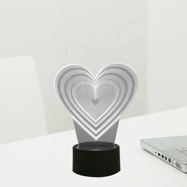 HEART SHAPE 3D Optical Illusion LED Light USB Night Light Bedroom Table