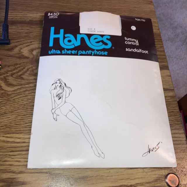 HANES ULTRA SHEER Pantyhose,White Size B Sandalfoot Control top NEW 6.
