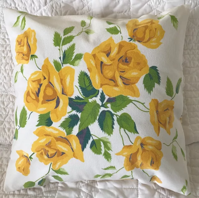 Vintage Tablelcoth Pillow Cover - Gold Roses with Greenery - Wilendur-like 12"