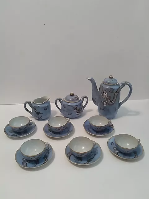 VICTORA Hand Painted Bone China Japanese Moriage Dragonware 17 Piece Tea Set