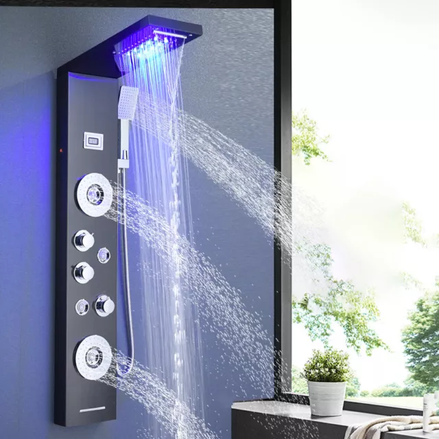 Shower Tower Panel System Stainless Steel  Body Massage LED Rainfall Waterfall