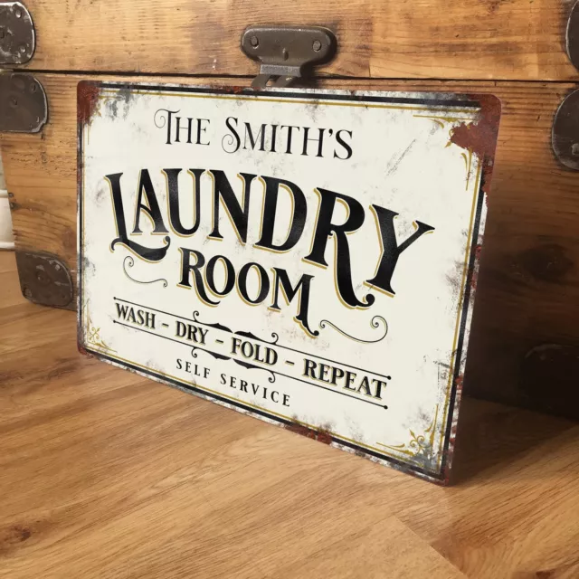 Personalised Laundry Washing Sign Plaque Vintage Retro Shabby Chic - 200x305mm