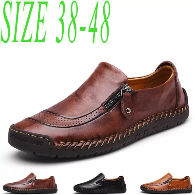 Mens Gents Casual Oxford Leather Zipper Loafers Breathable Casual Shoes Size New