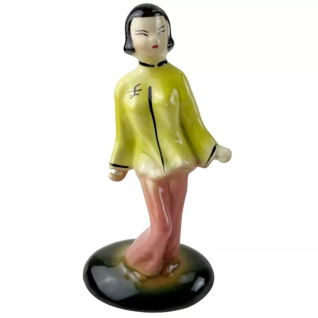 Vintage Asian Chinese Girl Woman Figurine MCM 1940s USA Pottery Chalkware 8.5"