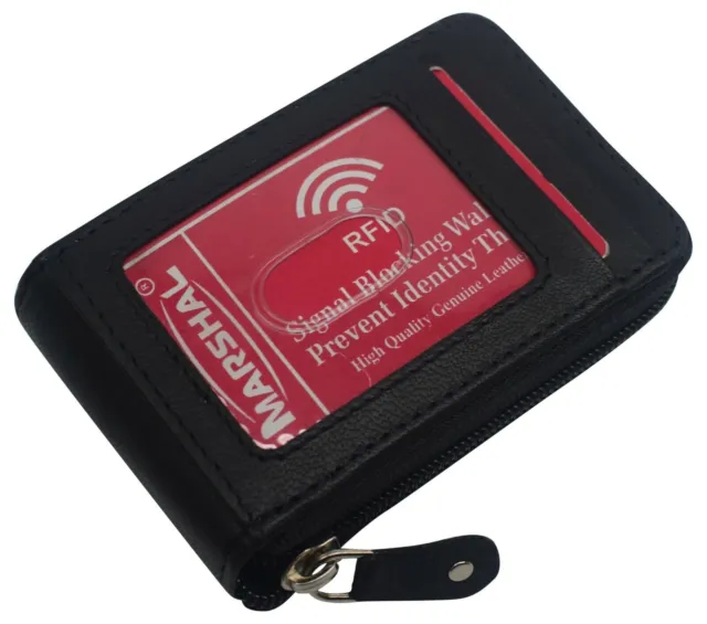 Genuine Leather Men Wallet Credit Card Holder RFID Blocking Zipper Pocket Thin 2