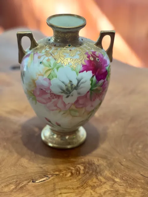 Antique Morimura Gumi Porcelain Gold Leaf Floral Vase