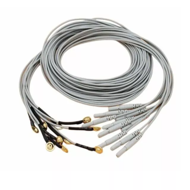 EEG Cable 10 leads Leadwires Golden Plated Cup Electrodes Din 1.5mm ,10pcs