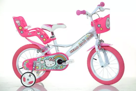 Dino Hello Kitty Kids Girls Bike Bicycle 14" Spoked Wheel w Doll Carrier