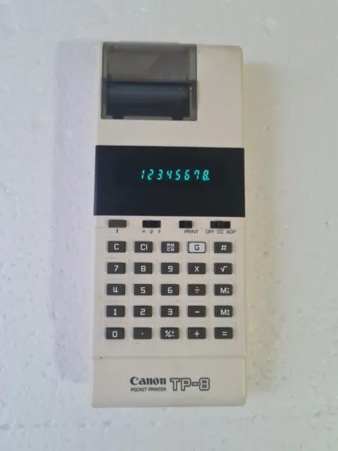 Impresora y calculadora de bolsillo Canon TP-8 vintage funcionando