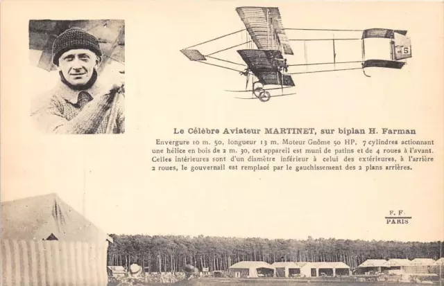 Cpa Aviation Le Celebre Aviateur Martinet Sur Biplan Farman