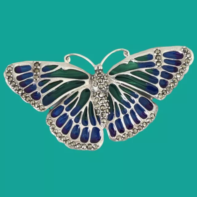 Sterling Silver & Marcasite Butterfly Brooch, 925 Vintage Style Pin 