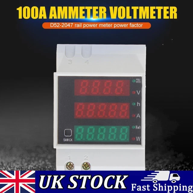 Din Rail Voltmeter Amp Active Power Factor Time Energy Voltage Current Monitor