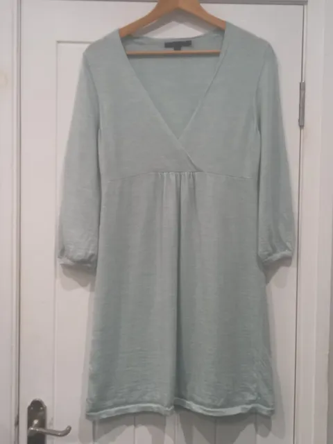 Boden Size 12 V Neck Light Green Tunic Dress 3/4 Sleeves 100% Wool