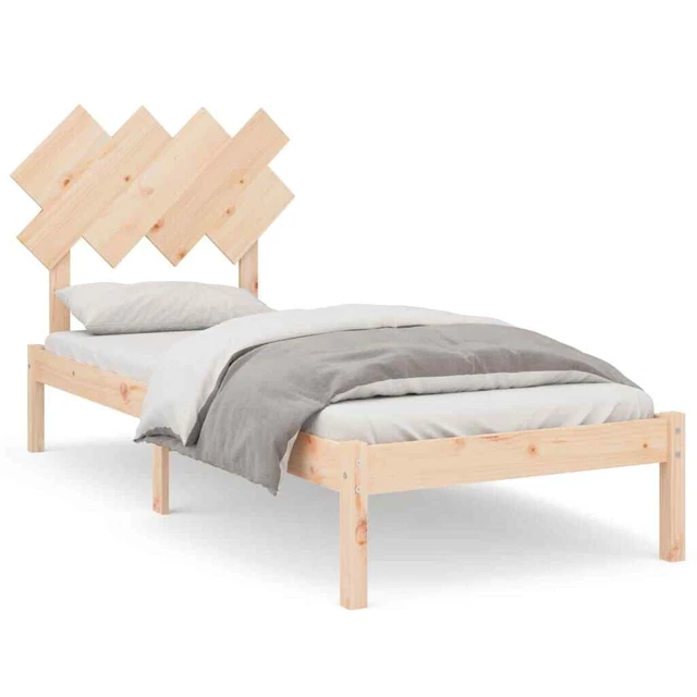 BROWN SOLID PINEWOOD Bed Frame 90x190 cm with Comfortable Headboard £