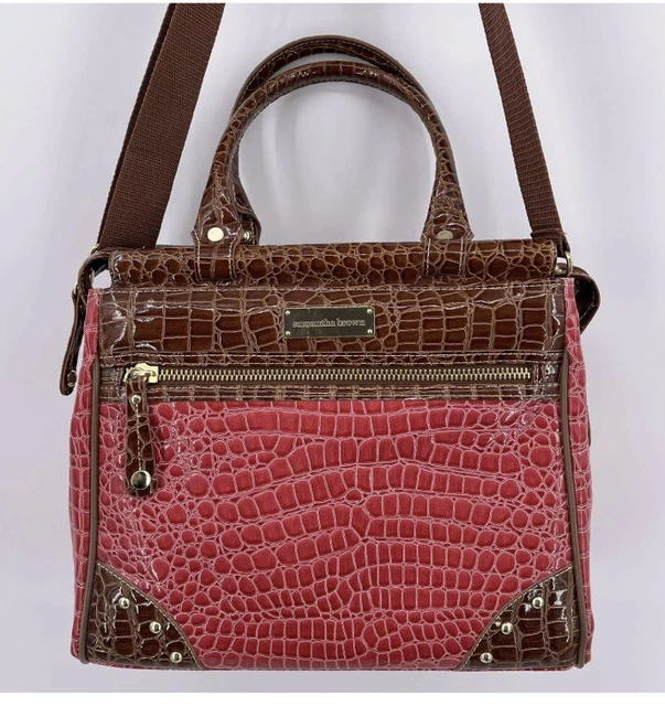 Samantha Brown Croco Embossed Dowel Travel Bag Purse Carry On Rare Red Color