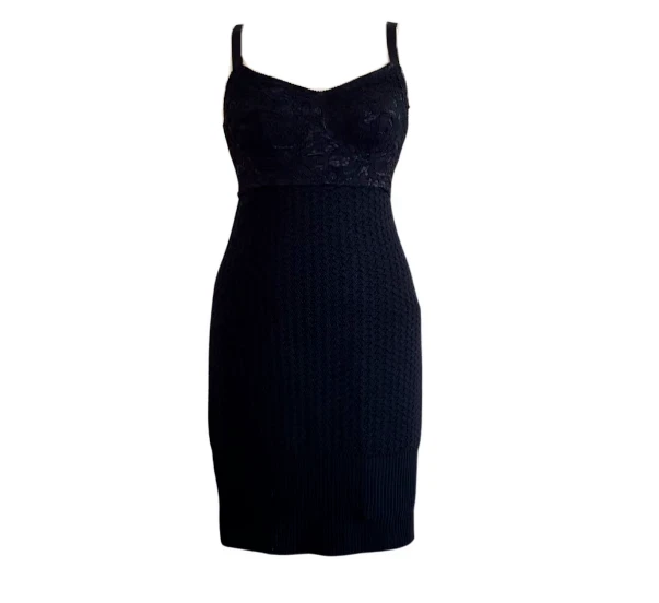 DOLCE & GABBANA Black Bustier Lace & Knitted Strappy Bralette Mini Dress UK8 DOLCE & GABBANA Black Bustier Lace & Knitted Strappy Bralette Mini Dress UK8