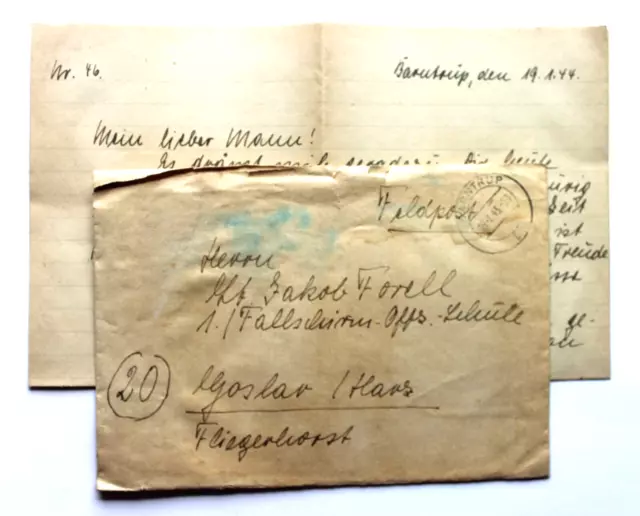 Feldpostbrief 1/1945 von Barntrup in Lippe an 1. Fallschirm Offz. Schule Goslar