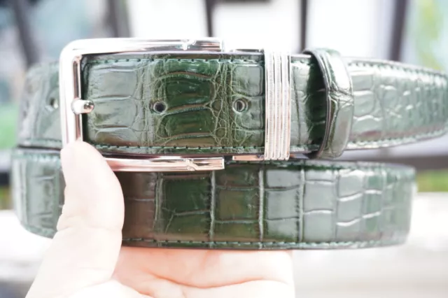 Green Real Alligator Crocodile Belly Leather Skin Men's Belt W 1.3" #L37