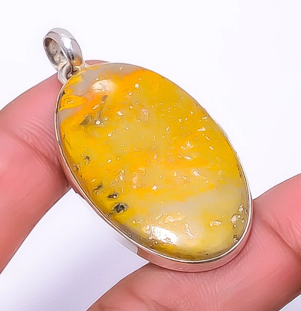 Bumble Bee Jasper- Indonesia Gemstone 925 Sterling Silver Pendant 1.87" A353